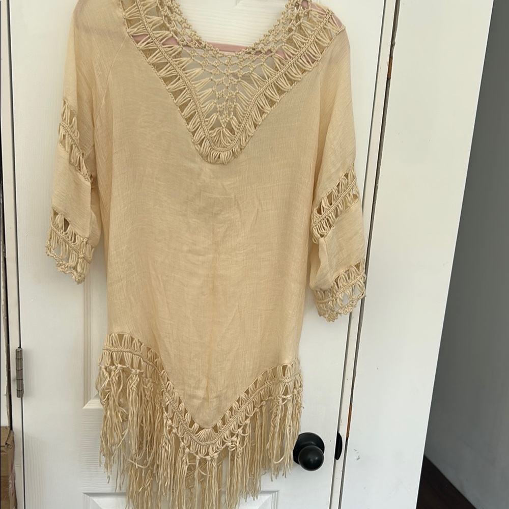 Beige Crochet Fringe Cover Up